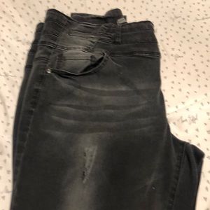 High-waisted, black, distressed “Jeans” like jeggings 18R